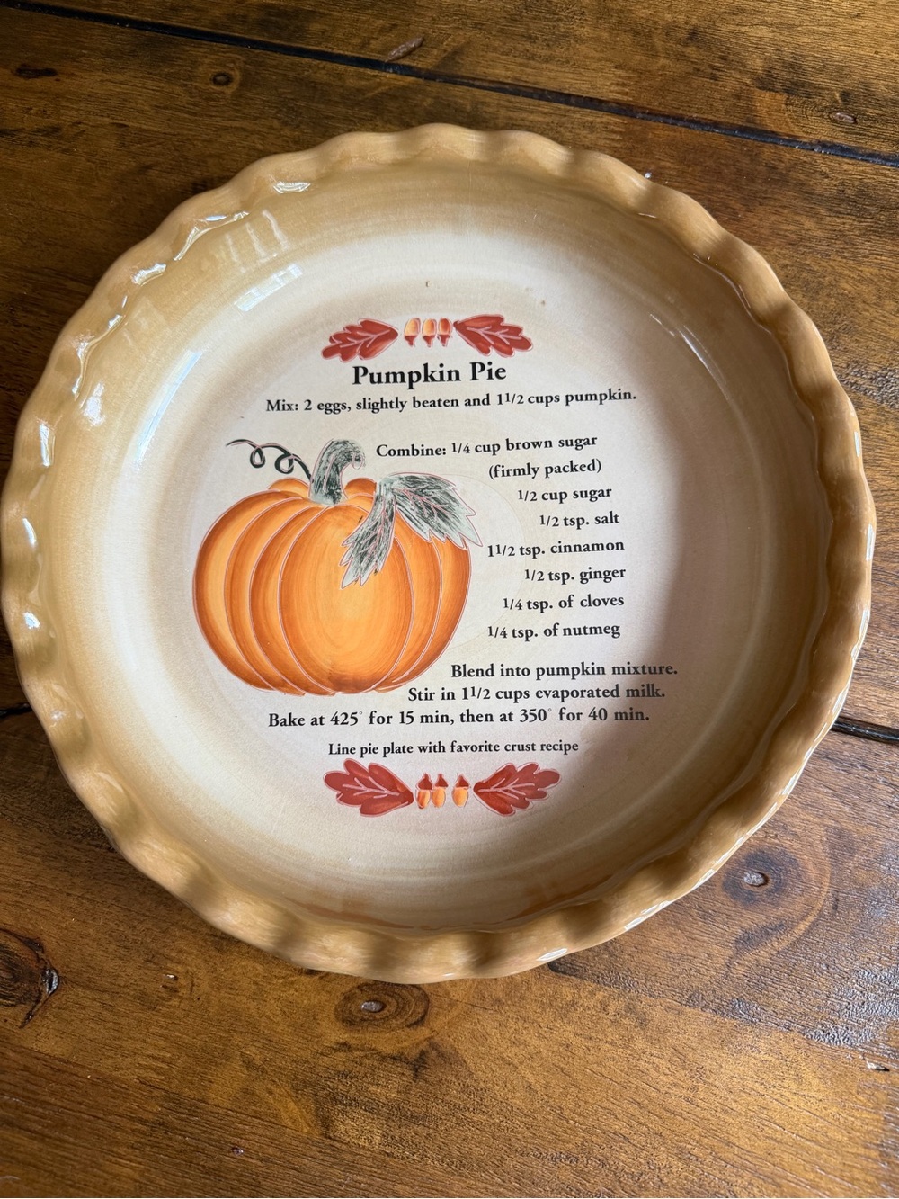 Pumpkin Pie Ceramic Pie Plate - Beige and Orange